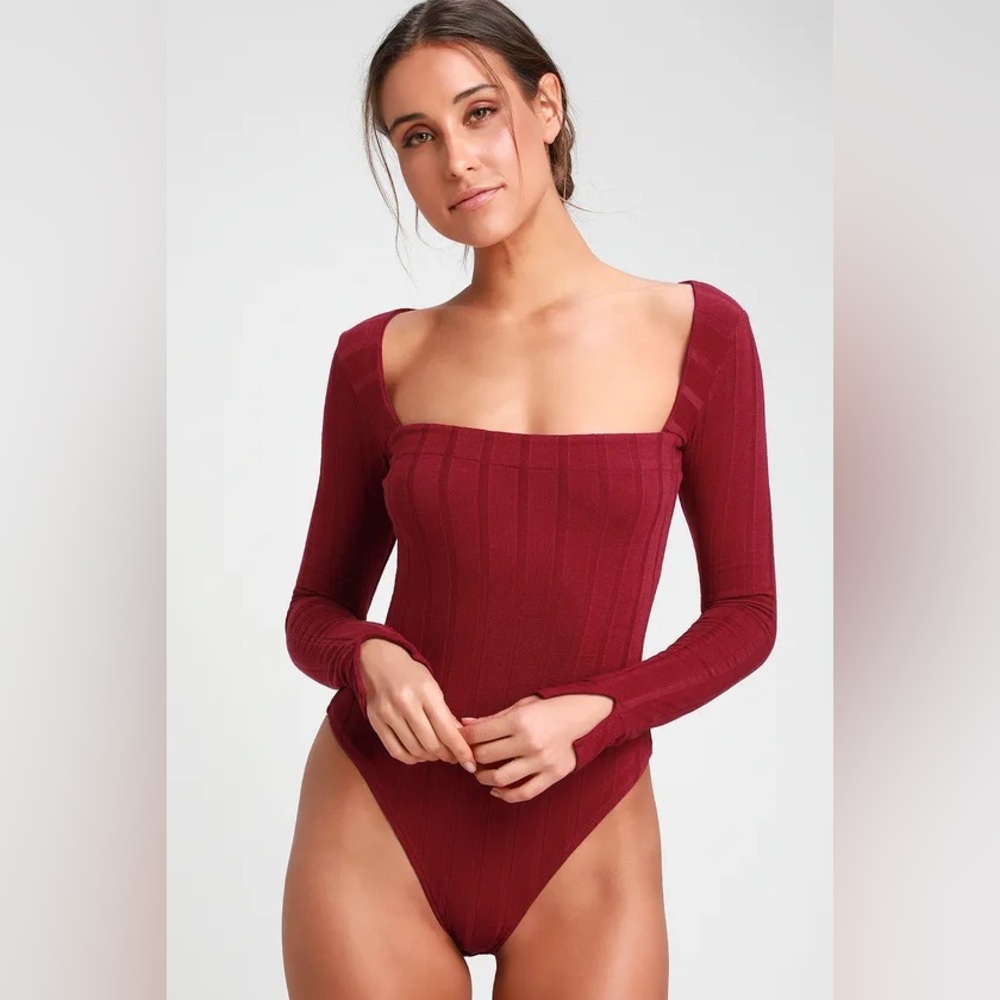 Free People Red Long Sleeve Bodysuit